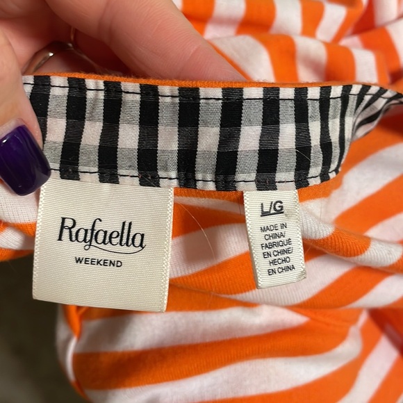 RAFAELLA weekend woman’s orange white striped top 100% cotton boat neck size L - Picture 6 of 9
